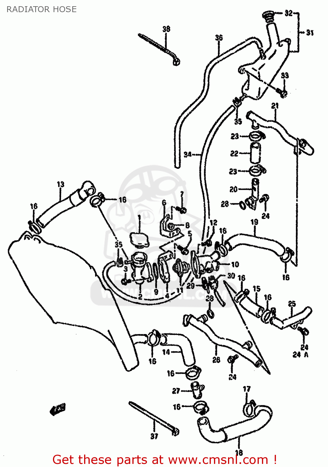 RADIATOR HOSE GSXR750W 1995 (S) (E02 E04 E18 E22 E24 E25 E34 E37 E39)