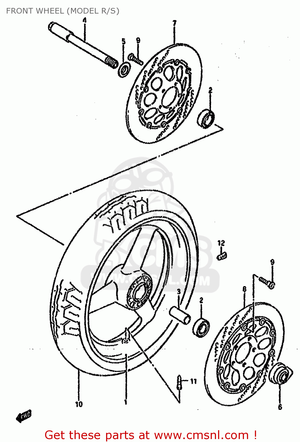 FRONT WHEEL (MODEL R/S) GSXR750W 1995 (S) (E02 E04 E18 E22 E24 E25 E34 E37 E39)