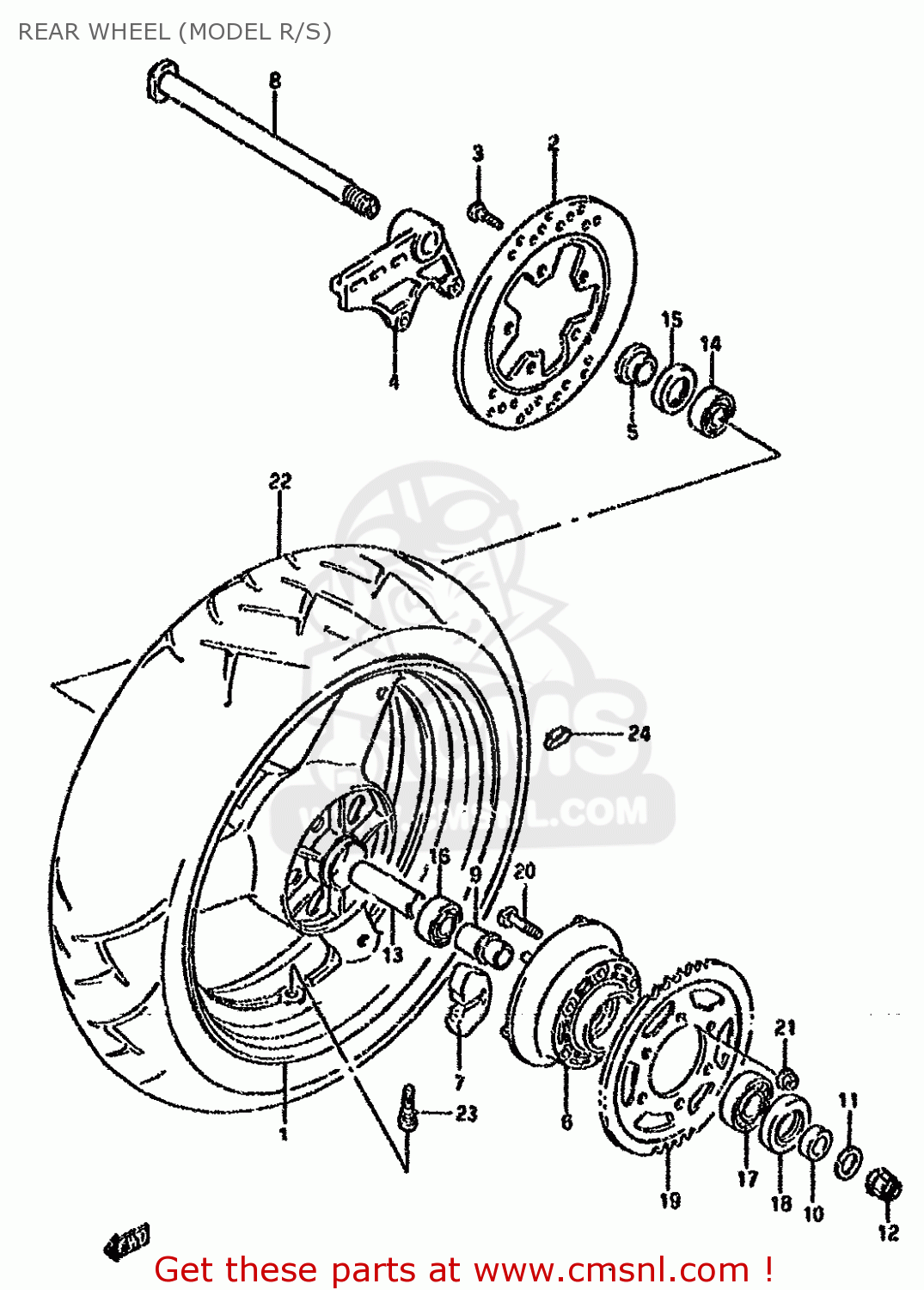 REAR WHEEL (MODEL R/S) GSXR750W 1995 (S) (E02 E04 E18 E22 E24 E25 E34 E37 E39)