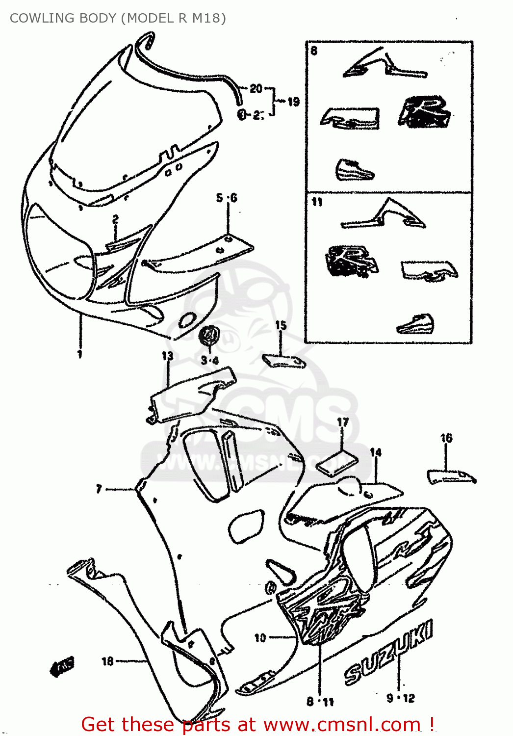 COWLING BODY (MODEL R M18) GSXR750W 1995 (S) (E02 E04 E18 E22 E24 E25 E34 E37 E39)