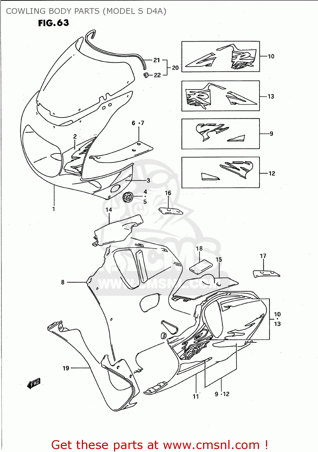 COWLING BODY PARTS (MODEL S D4A) GSXR750W 1995 (S) USA (E03)