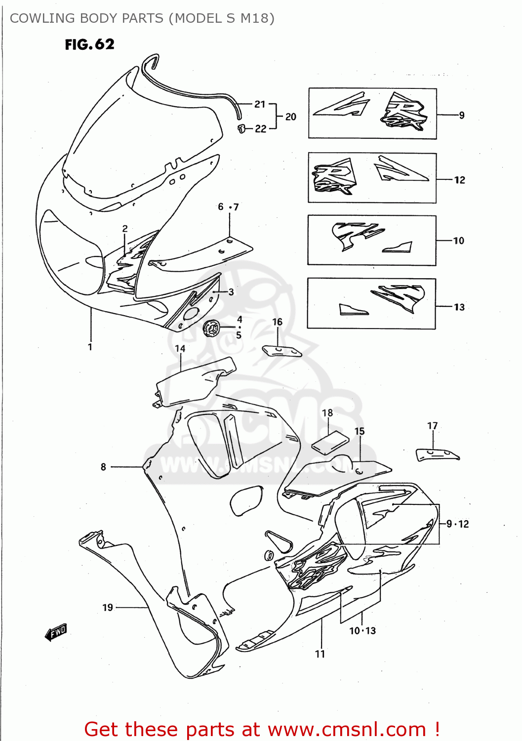 COWLING BODY PARTS (MODEL S M18) GSXR750W 1995 (S) USA (E03)