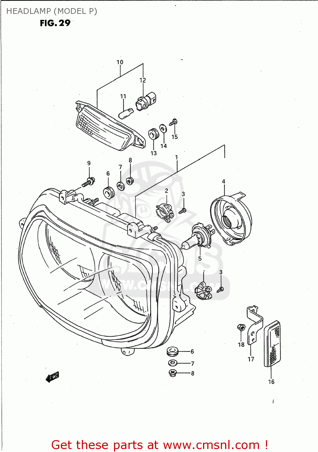 HEADLAMP (MODEL P) GSXR750W 1995 (S) USA (E03)