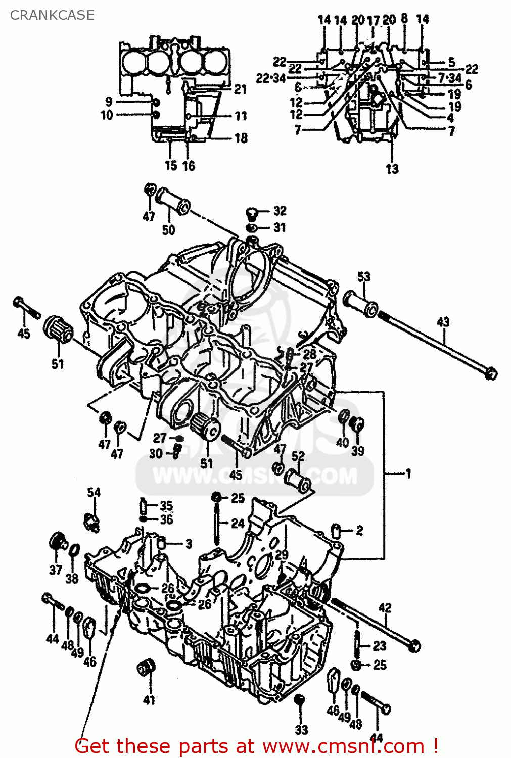 CRANKCASE GSXR750X 1986 (G) (E01 E02 E04 15 16 17 18 21 22 24 25 34 39 53)