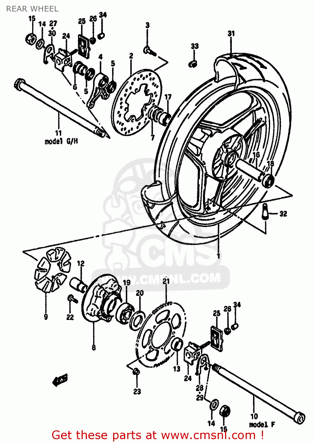 REAR WHEEL GSXR750X 1986 (G) (E01 E02 E04 15 16 17 18 21 22 24 25 34 39 53)