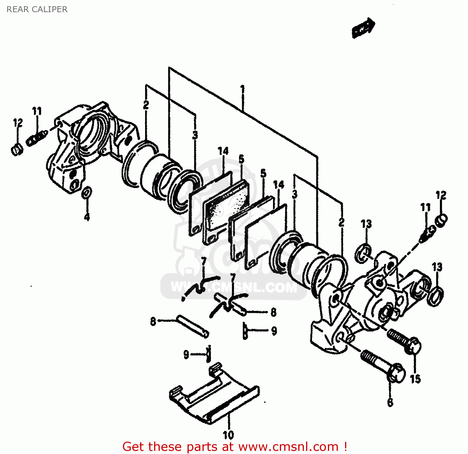 REAR CALIPER GSXR750X 1986 (G) (E01 E02 E04 15 16 17 18 21 22 24 25 34 39 53)