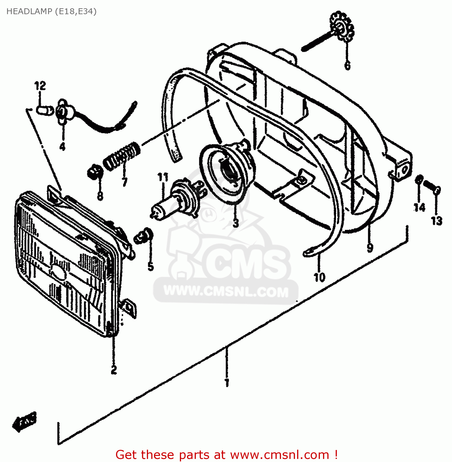 HEADLAMP (E18,E34) GSXR750X 1987 (H) (E01 E02 4 6 15 16 17 18 21 22 24 25 34 39 53)