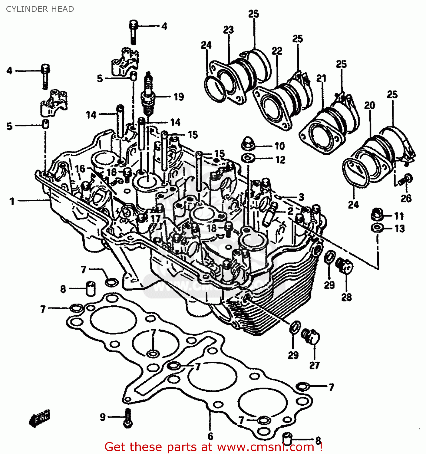CYLINDER HEAD GSXR750X 1987 (H) (E01 E02 4 6 15 16 17 18 21 22 24 25 34 39 53)
