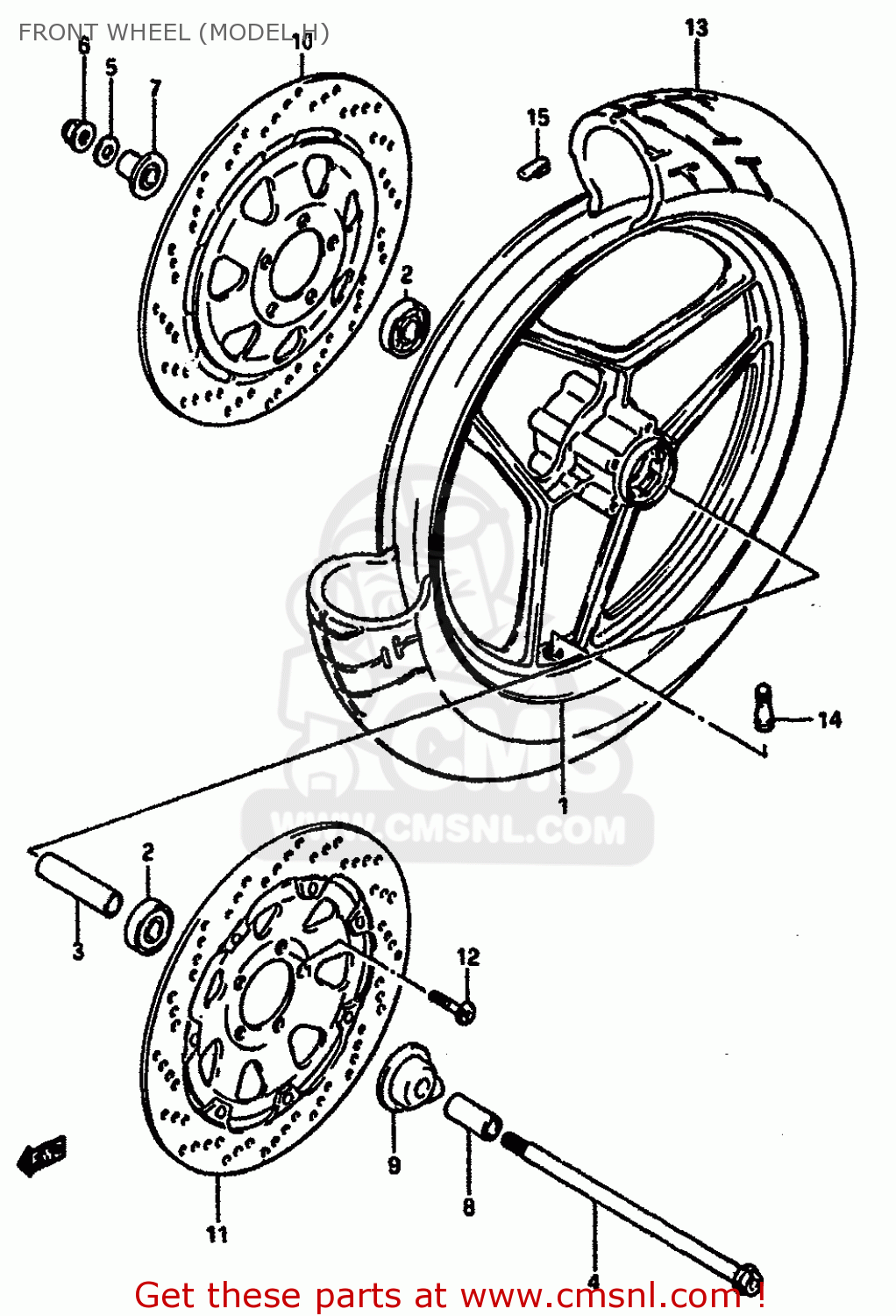 FRONT WHEEL (MODEL H) GSXR750X 1987 (H) (E01 E02 4 6 15 16 17 18 21 22 24 25 34 39 53)