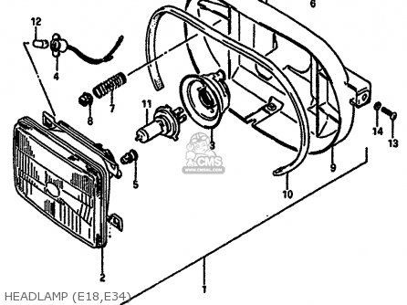 HEADLAMP (E18,E34) - GSXR750X 1987 (H) (E01 E02 4 6 15 16 17 18 21 22 24 25 34 39 53)