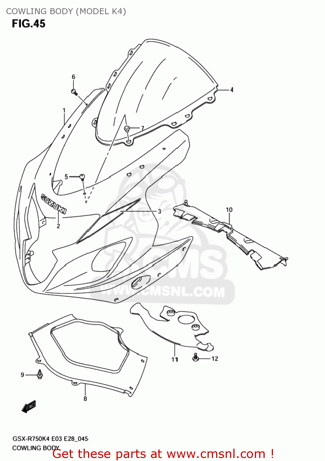 COWLING BODY (MODEL K4) GSXR750X 2004 (K4) USA (E03)