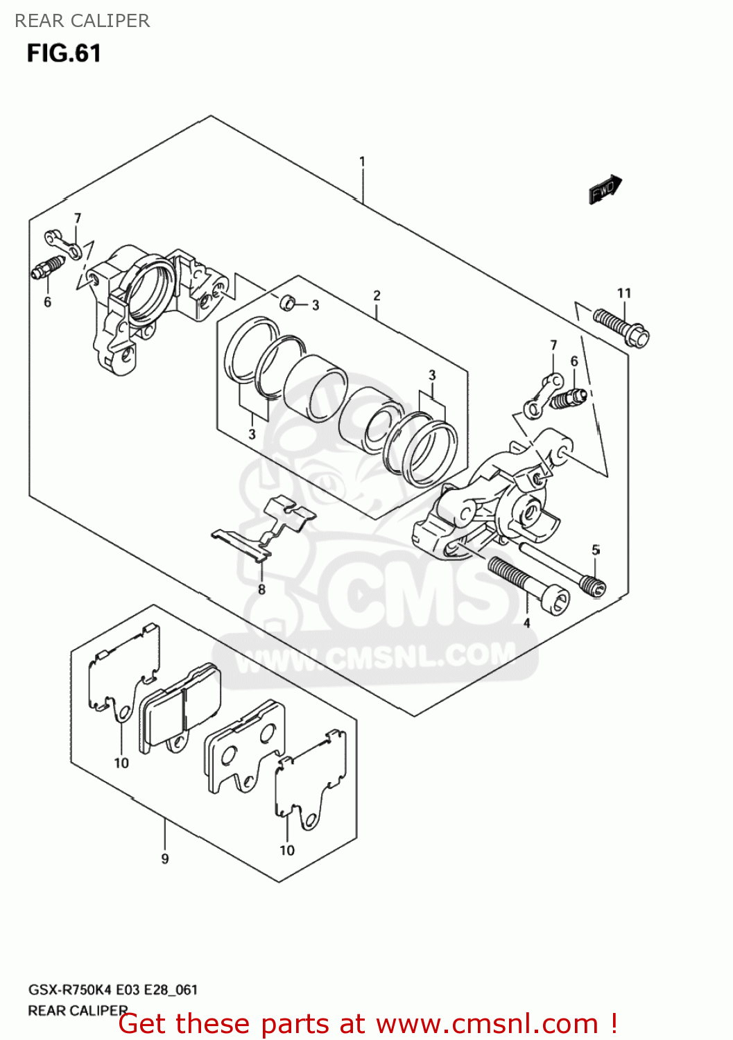 REAR CALIPER GSXR750X 2004 (K4) USA (E03)