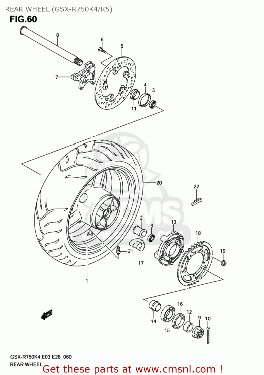REAR WHEEL (GSX-R750K4/K5) GSXR750X 2005 (K5) USA (E03)