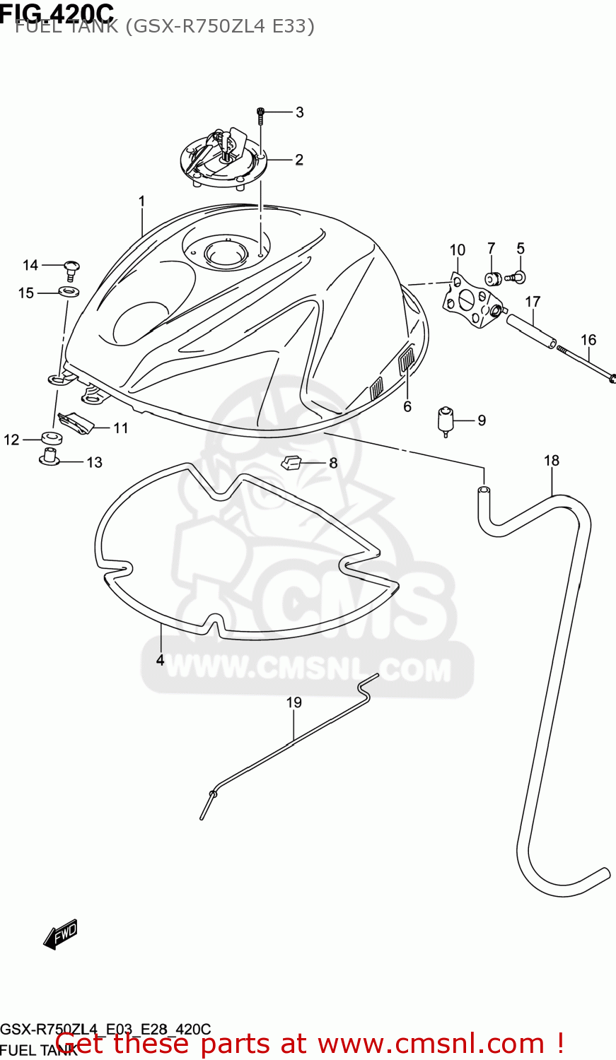 FUEL TANK (GSX-R750ZL4 E33) GSXR750Z 2014 (L4) USA (E03)
