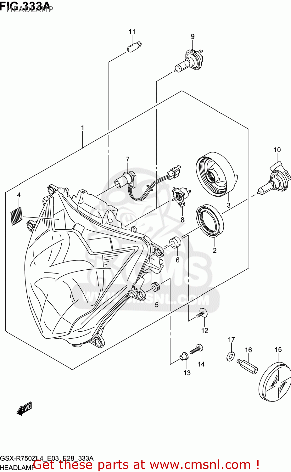 HEADLAMP GSXR750Z 2014 (L4) USA (E03)