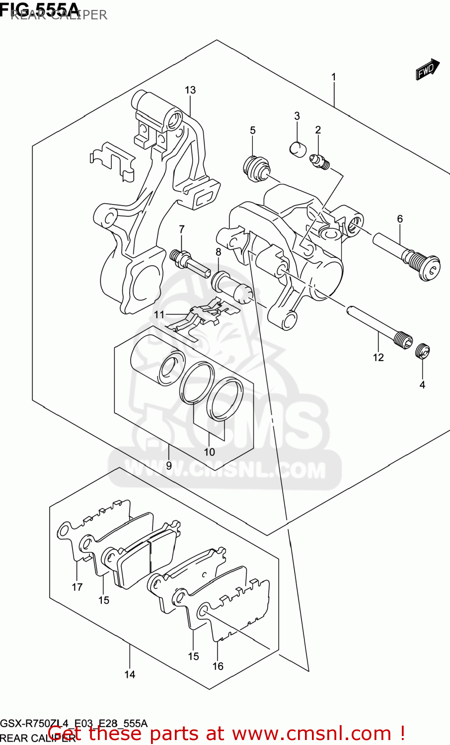 REAR CALIPER GSXR750Z 2014 (L4) USA (E03)
