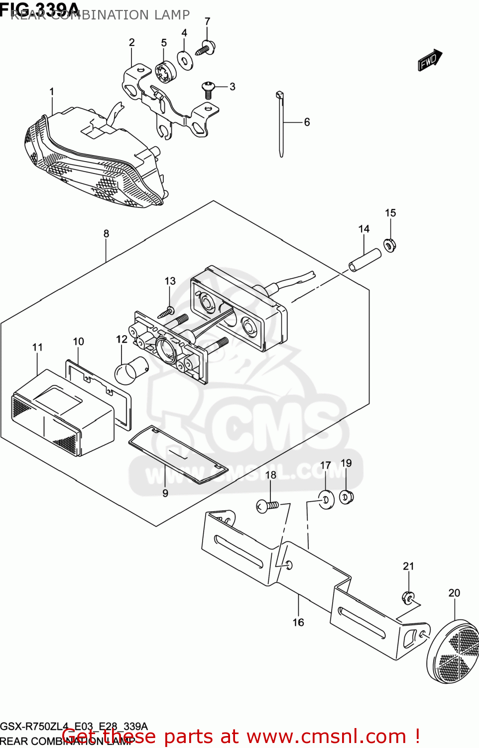 REAR COMBINATION LAMP GSXR750Z 2014 (L4) USA (E03)