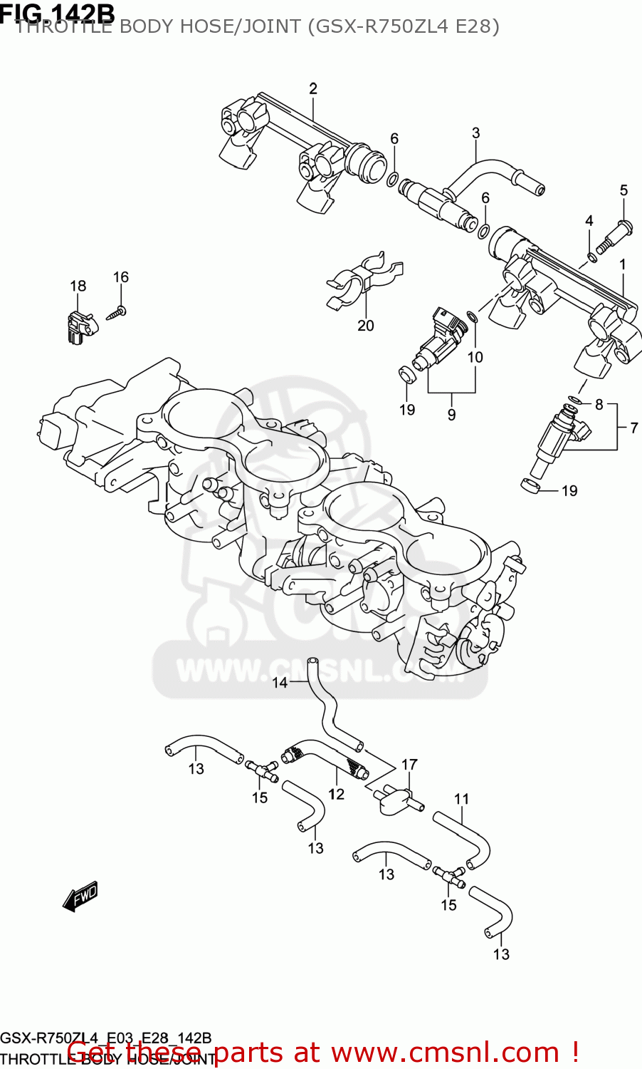 THROTTLE BODY HOSE/JOINT (GSX-R750ZL4 E28) GSXR750Z 2014 (L4) USA (E03)