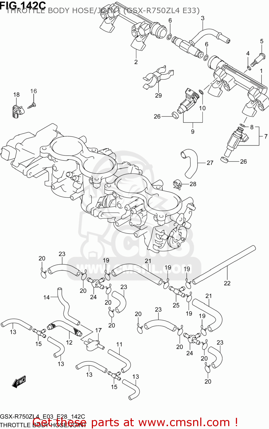 THROTTLE BODY HOSE/JOINT (GSX-R750ZL4 E33) GSXR750Z 2014 (L4) USA (E03)