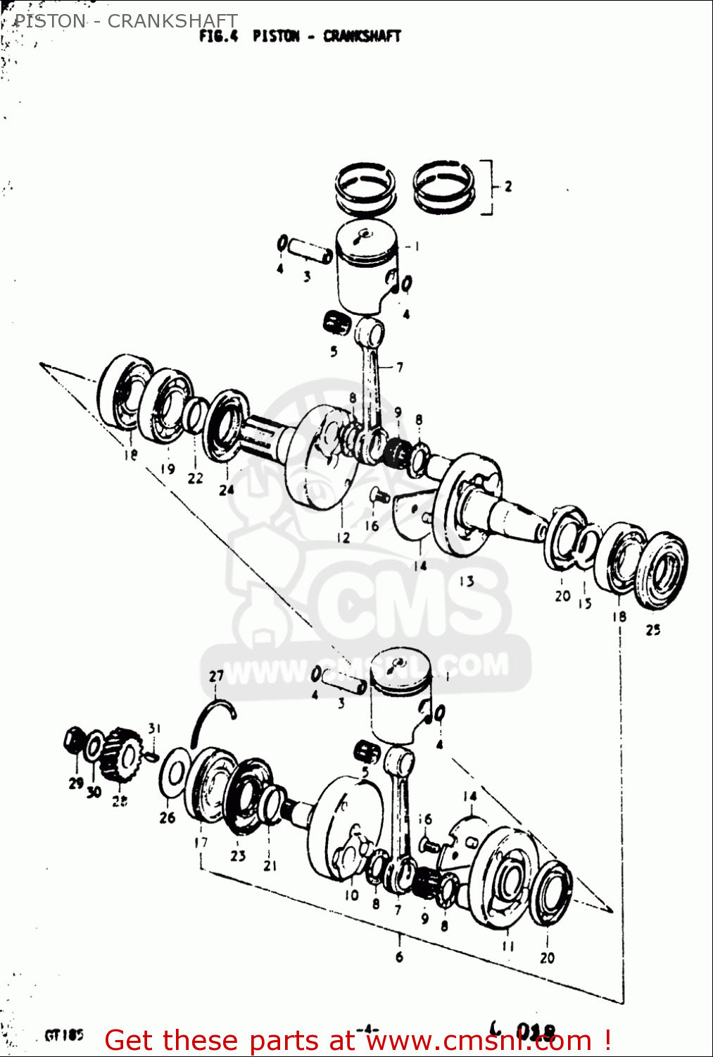 PISTON - CRANKSHAFT GT185 1973 1974 1975 1976 1977 (K) (L) (M) (A) (B) USA (E03)