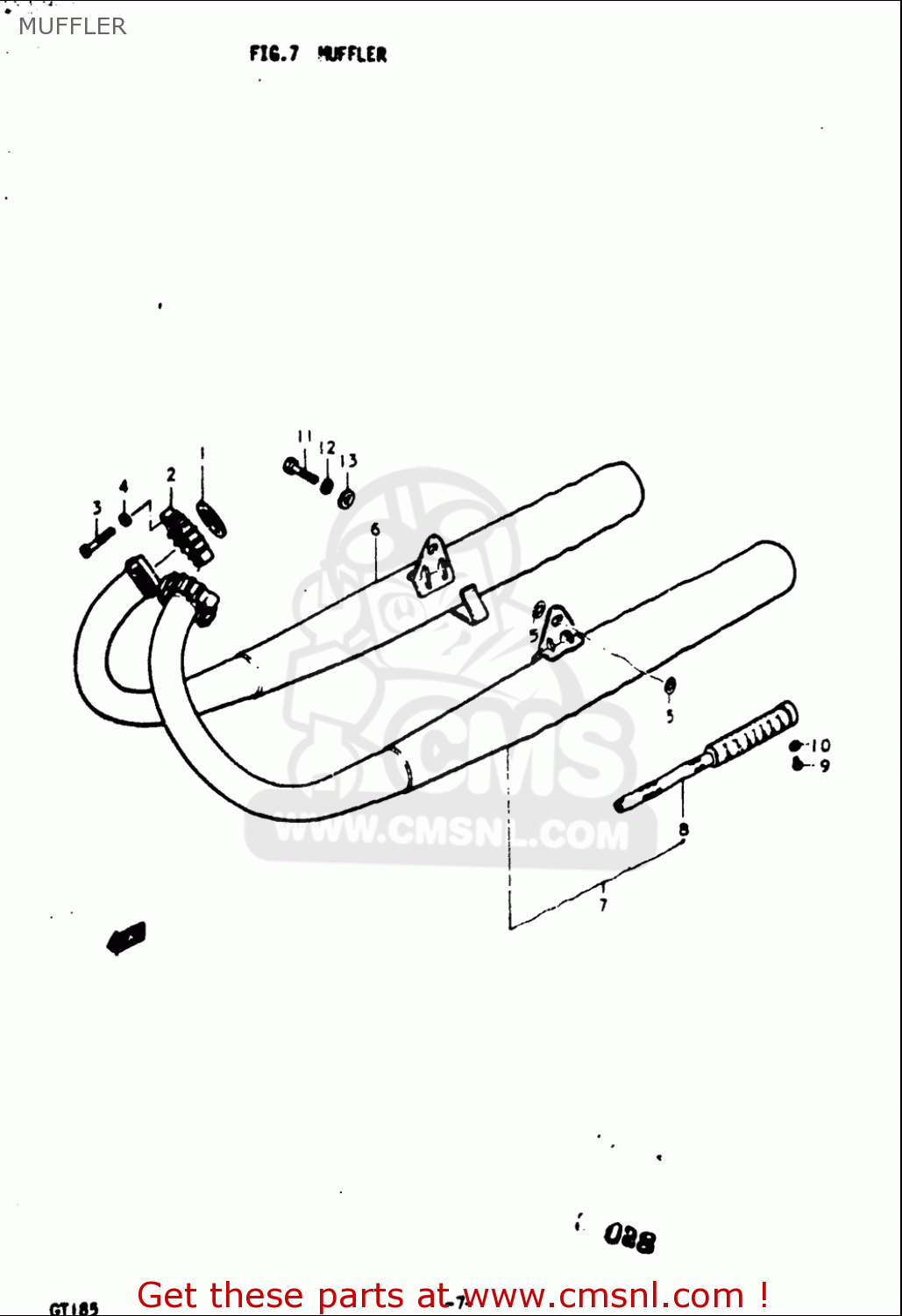 MUFFLER GT185 1973 1974 1975 1976 1977 (K) (L) (M) (A) (B) USA (E03)