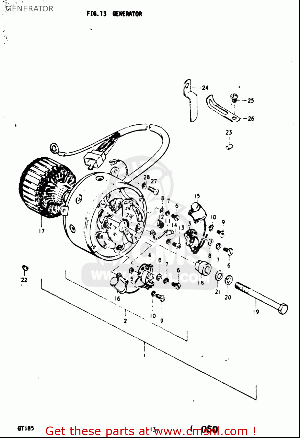 GENERATOR GT185 1973 1974 1975 1976 1977 (K) (L) (M) (A) (B) USA (E03)