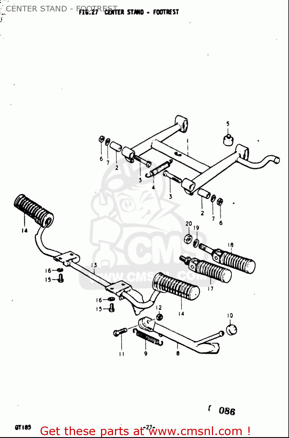 CENTER STAND - FOOTREST GT185 1973 1974 1975 1976 1977 (K) (L) (M) (A) (B) USA (E03)