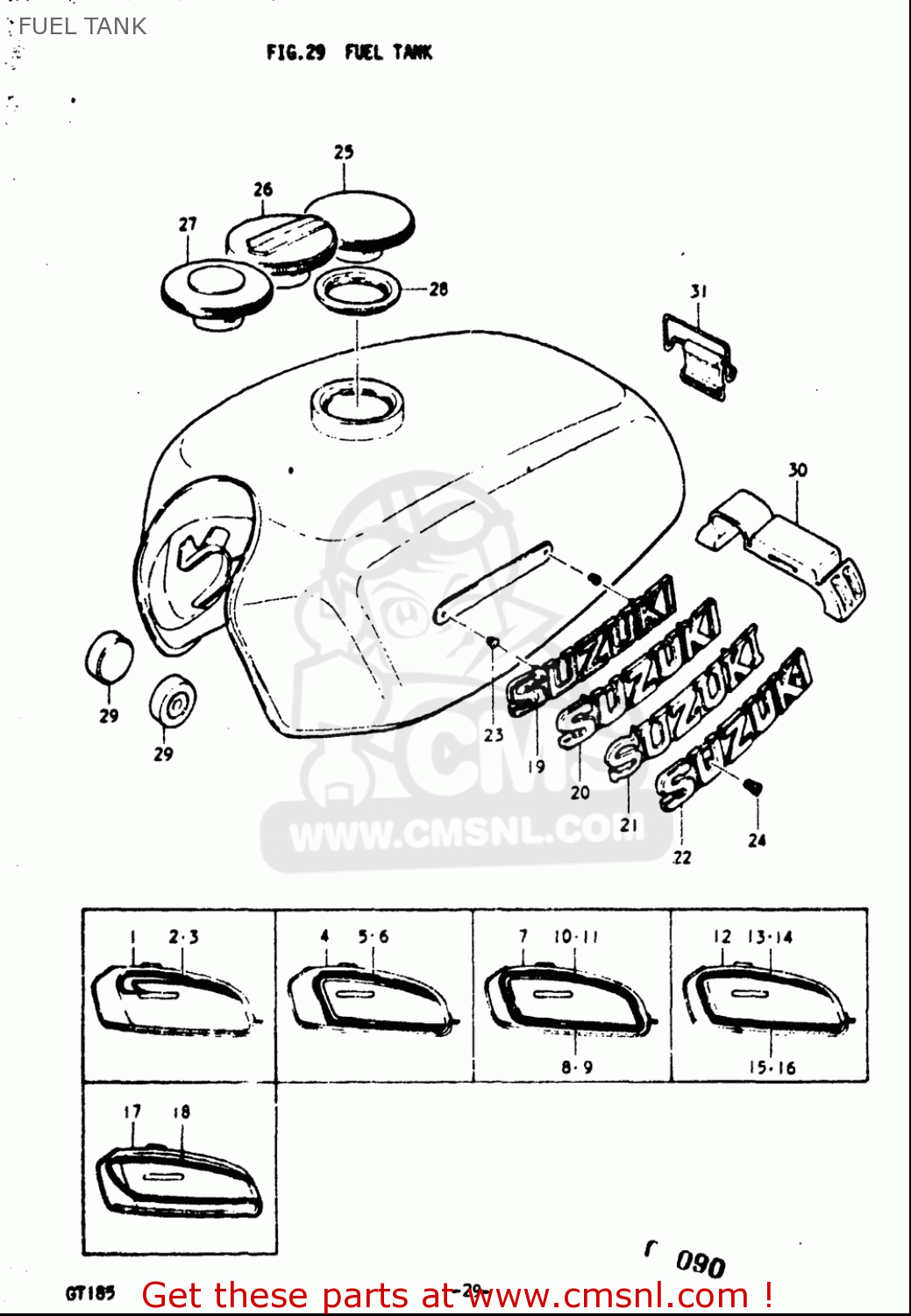 FUEL TANK GT185 1973 1974 1975 1976 1977 (K) (L) (M) (A) (B) USA (E03)
