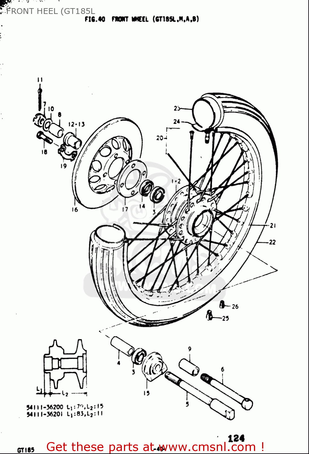 FRONT HEEL (GT185L GT185 1973 1974 1975 1976 1977 (K) (L) (M) (A) (B) USA (E03)