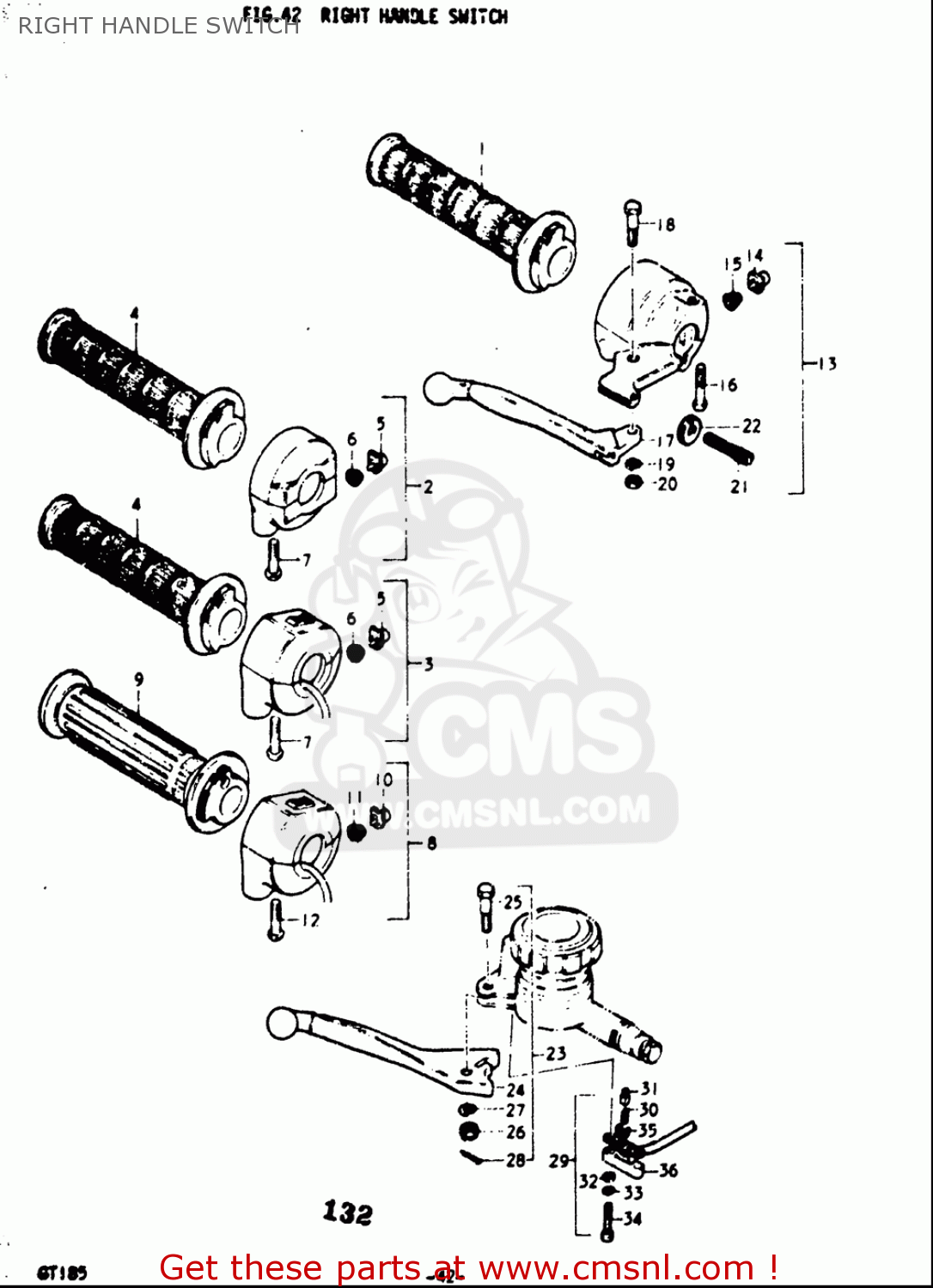 RIGHT HANDLE SWITCH GT185 1973 1974 1975 1976 1977 (K) (L) (M) (A) (B) USA (E03)