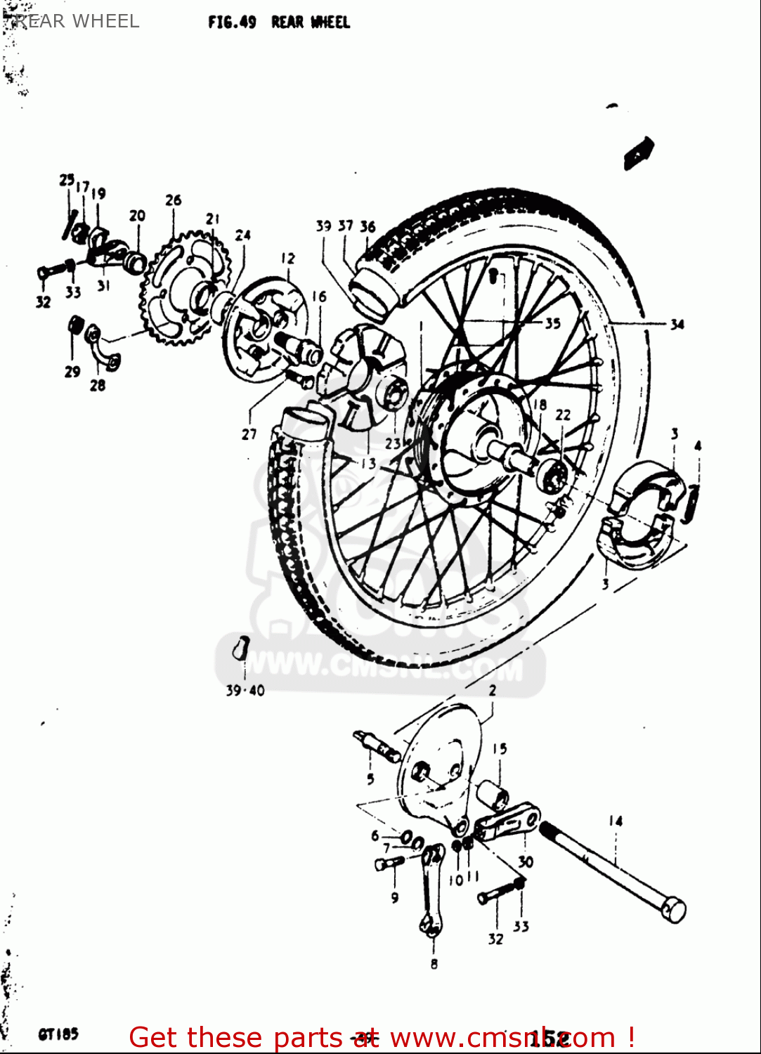 REAR WHEEL GT185 1973 1974 1975 1976 1977 (K) (L) (M) (A) (B) USA (E03)