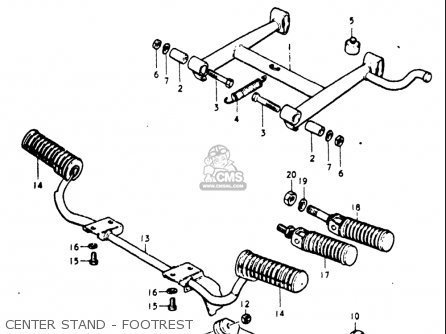 CENTER STAND - FOOTREST - GT185 1973 1974 1975 1976 1977 (K) (L) (M) (A) (B) USA (E03)