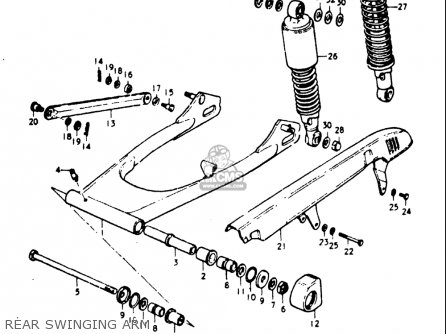 REAR SWINGING ARM - GT185 1973 1974 1975 1976 1977 (K) (L) (M) (A) (B) USA (E03)