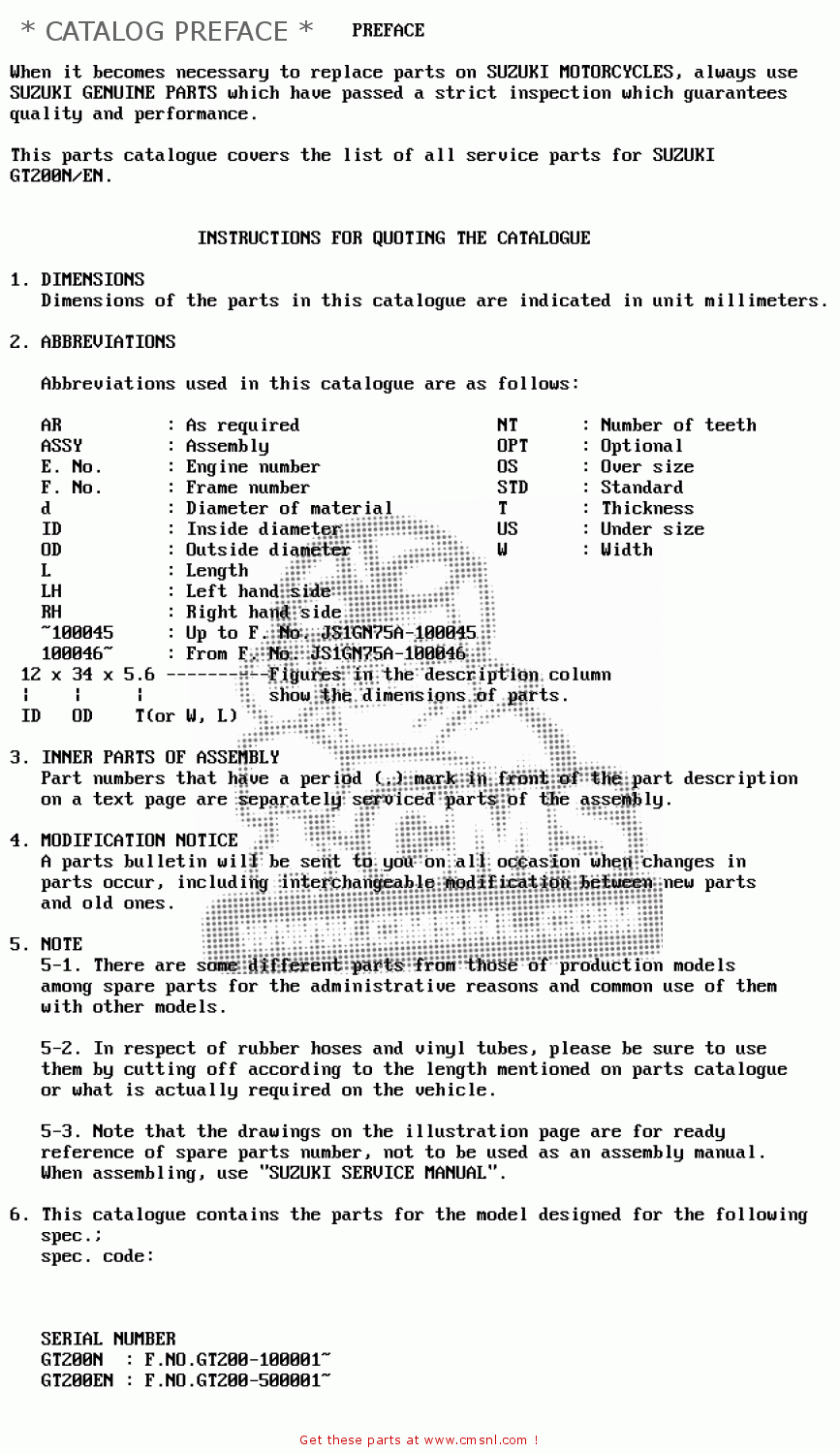 * CATALOG PREFACE * GT200 1979 (N) GENERAL EXPORT (E01)