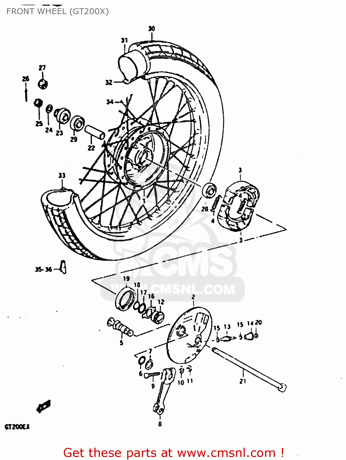FRONT WHEEL (GT200X) GT200 1981 (X) (E01 E02 E06 E07 E09 E13 E21 E22 E24)