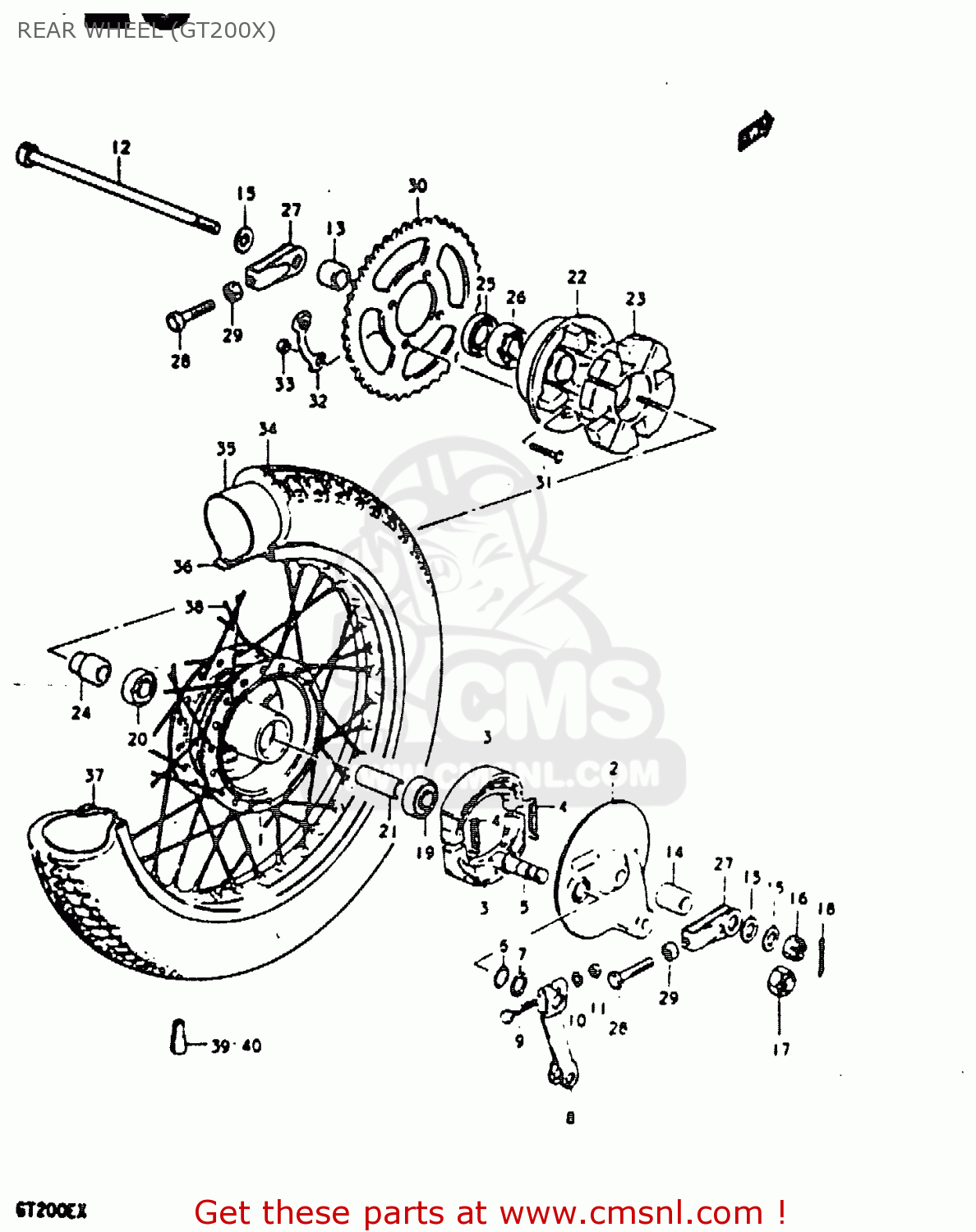 REAR WHEEL (GT200X) GT200 1981 (X) (E01 E02 E06 E07 E09 E13 E21 E22 E24)