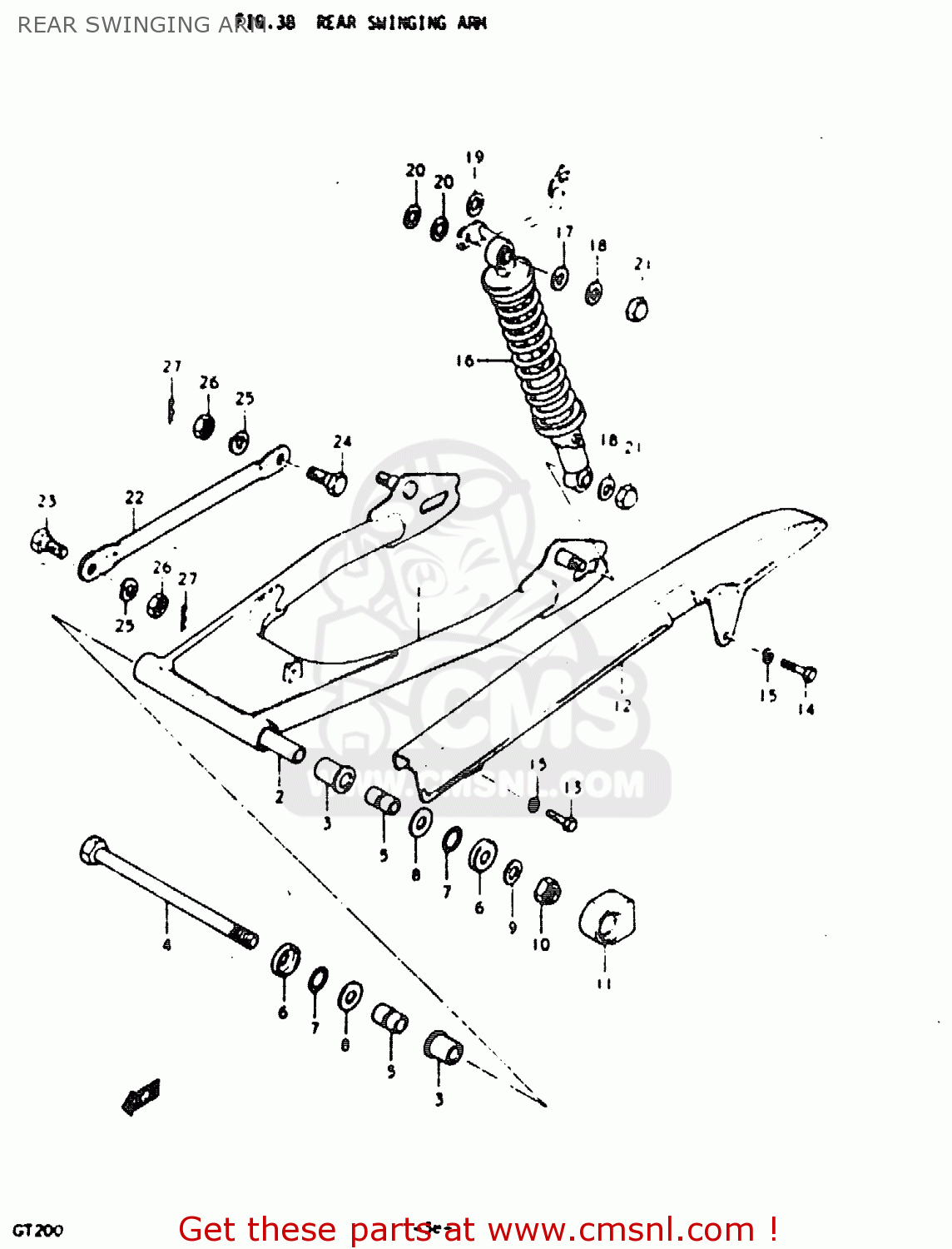 REAR SWINGING ARM GT200E 1979 (N) GENERAL EXPORT (E01)