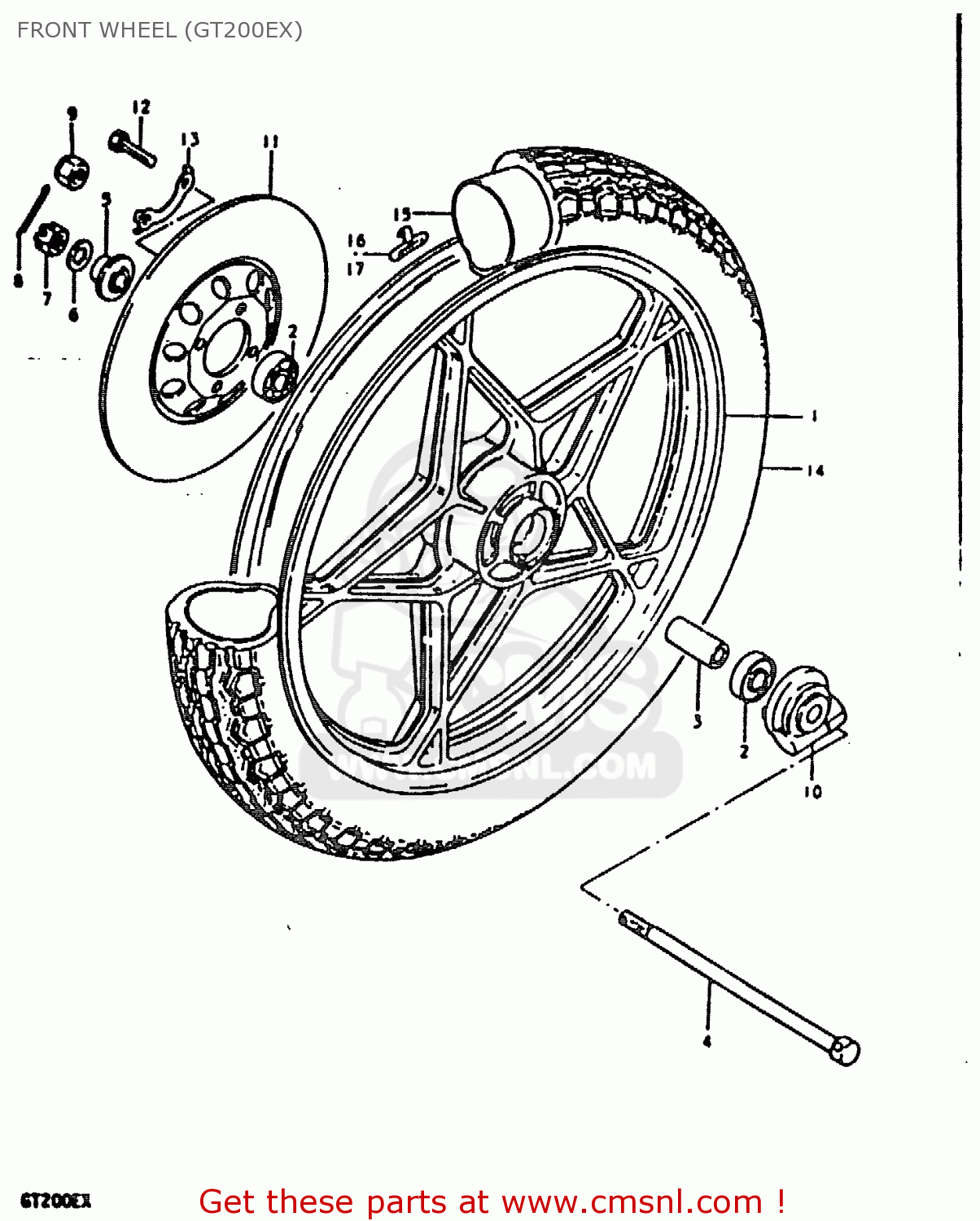 FRONT WHEEL (GT200EX) GT200E 1981 (X) (E01 E02 E06 E07 E09 E13 E21 E22 E24)