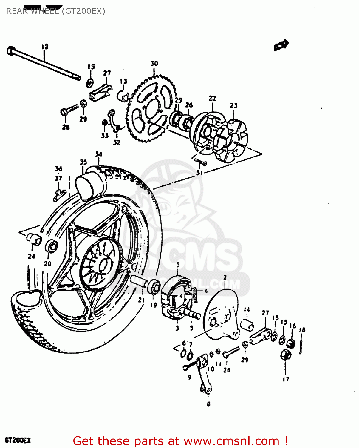 REAR WHEEL (GT200EX) GT200E 1981 (X) (E01 E02 E06 E07 E09 E13 E21 E22 E24)