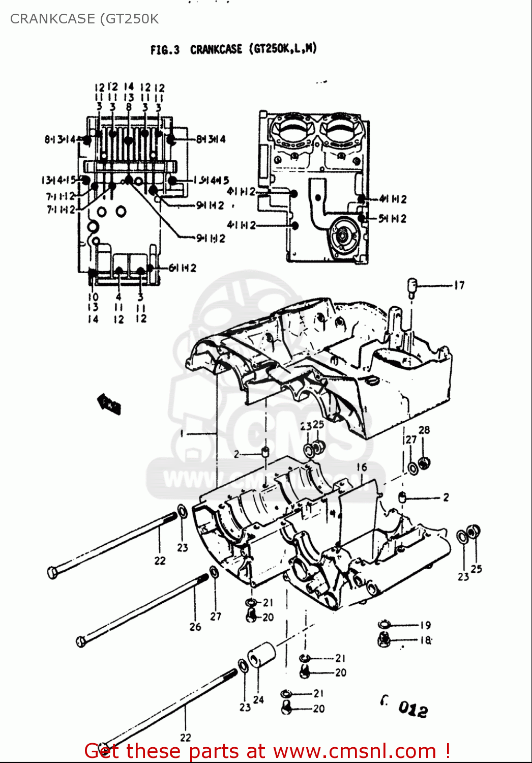 CRANKCASE (GT250K GT250 1973 1974 1975 1976 1977 (K) (L) (M) (A) (B) USA (E03)