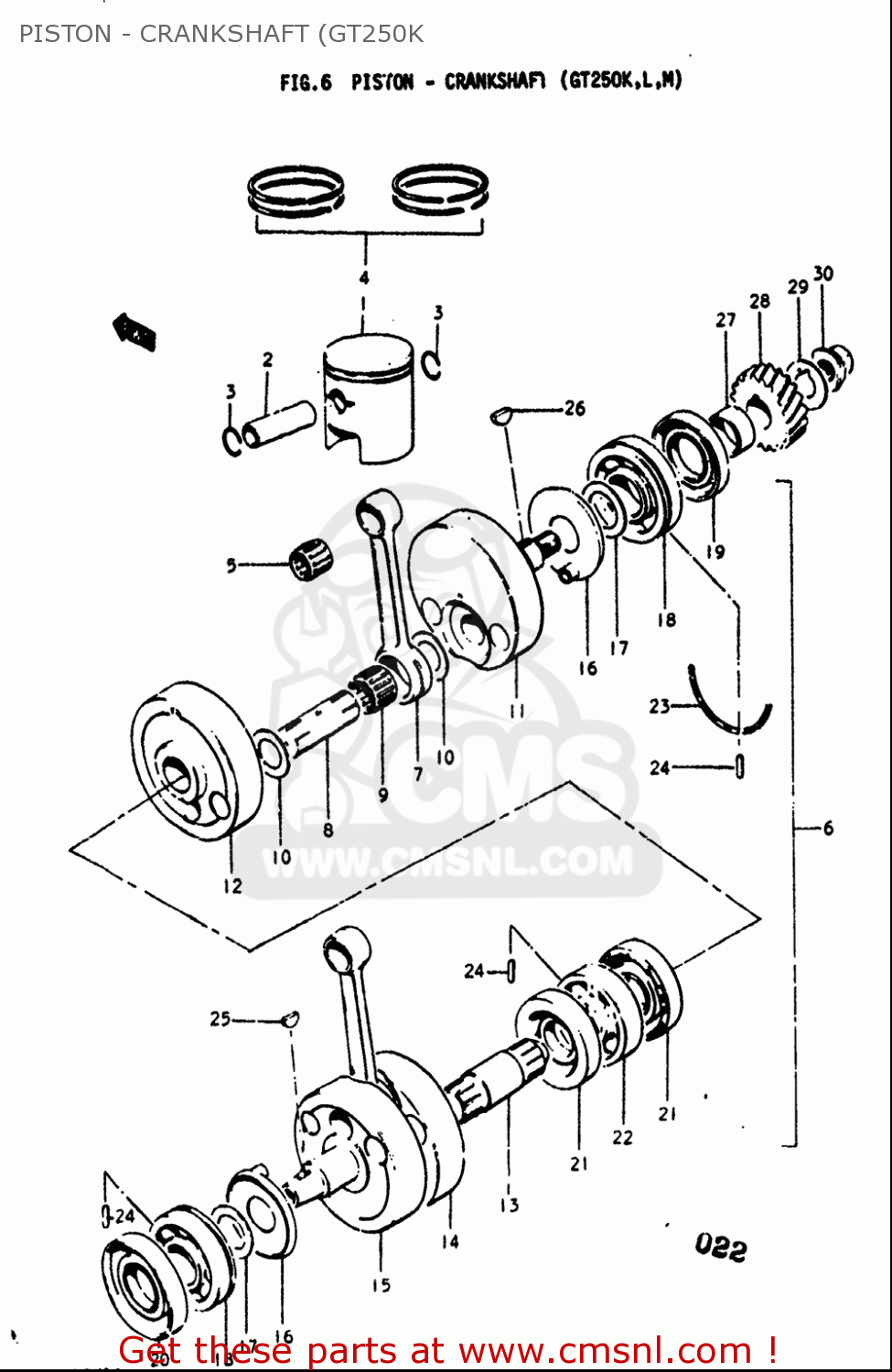 PISTON - CRANKSHAFT (GT250K GT250 1973 1974 1975 1976 1977 (K) (L) (M) (A) (B) USA (E03)