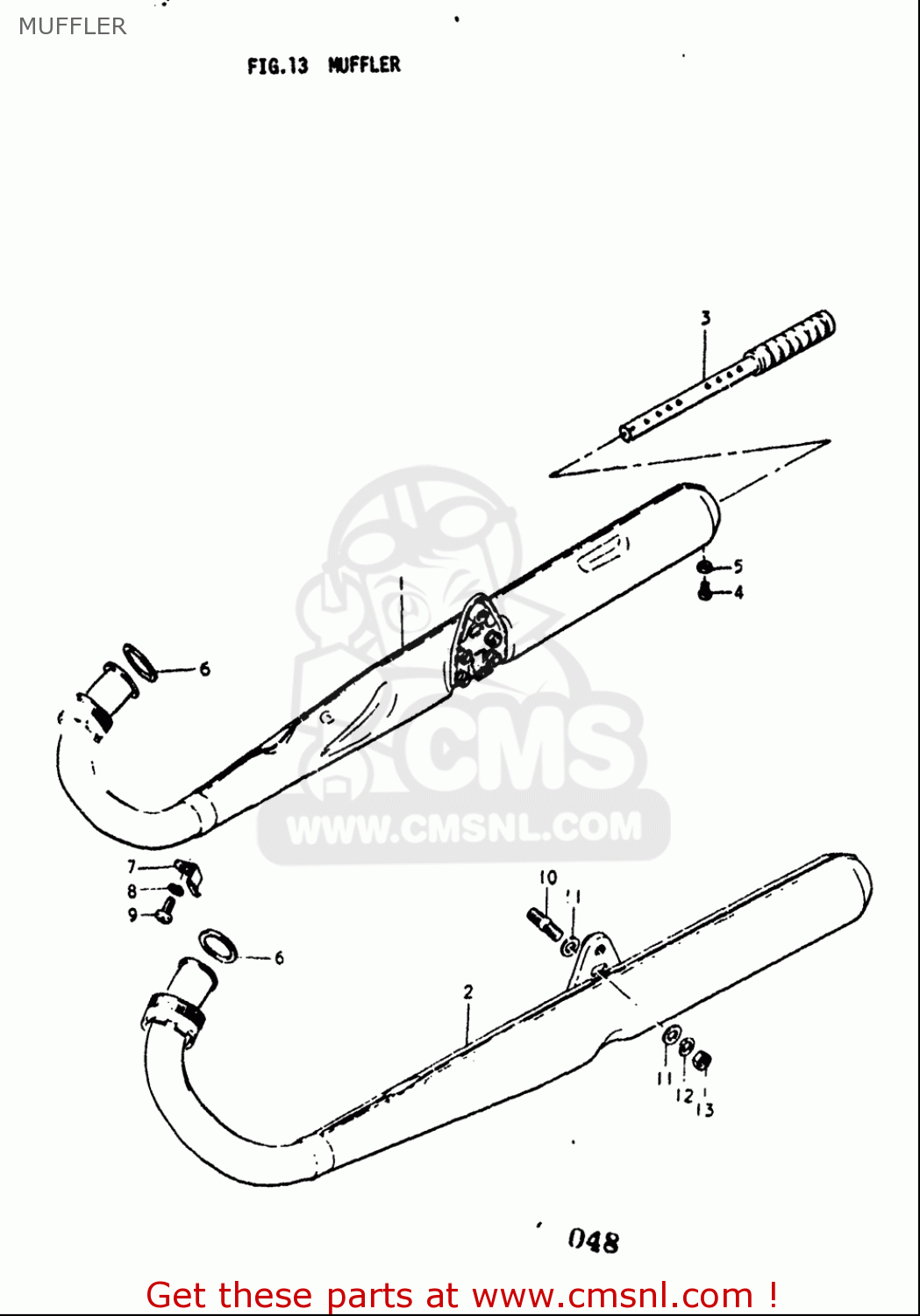 MUFFLER GT250 1973 1974 1975 1976 1977 (K) (L) (M) (A) (B) USA (E03)