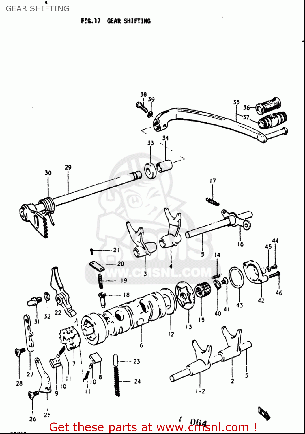 GEAR SHIFTING GT250 1973 1974 1975 1976 1977 (K) (L) (M) (A) (B) USA (E03)