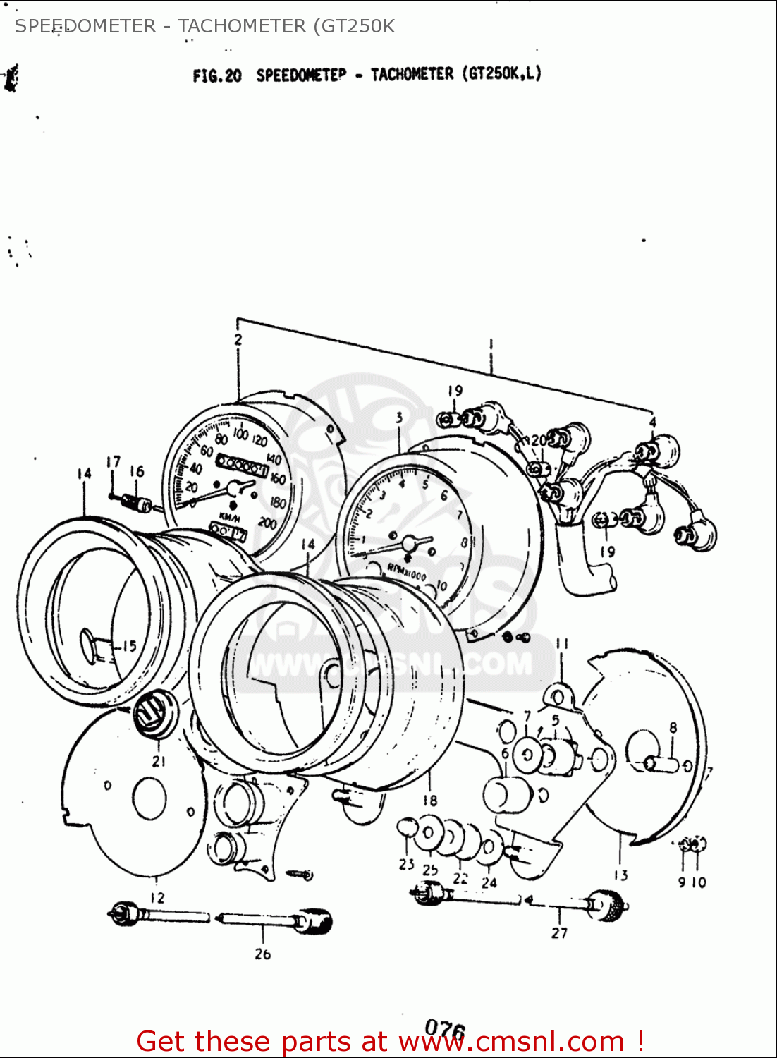 SPEEDOMETER - TACHOMETER (GT250K GT250 1973 1974 1975 1976 1977 (K) (L) (M) (A) (B) USA (E03)