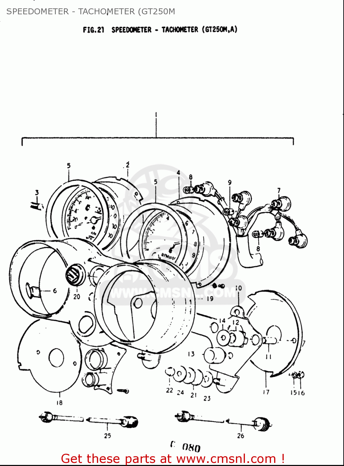 SPEEDOMETER - TACHOMETER (GT250M GT250 1973 1974 1975 1976 1977 (K) (L) (M) (A) (B) USA (E03)