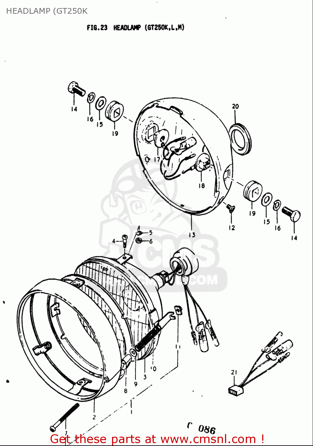 HEADLAMP (GT250K GT250 1973 1974 1975 1976 1977 (K) (L) (M) (A) (B) USA (E03)