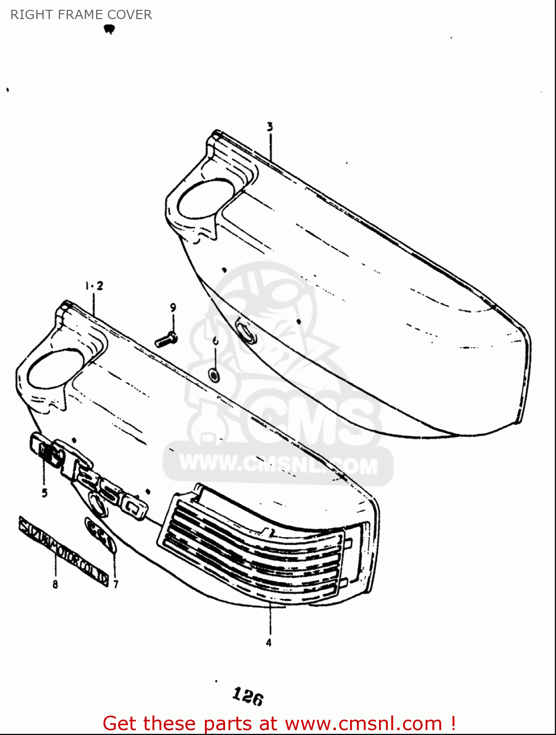 RIGHT FRAME COVER GT250 1973 1974 1975 1976 1977 (K) (L) (M) (A) (B) USA (E03)
