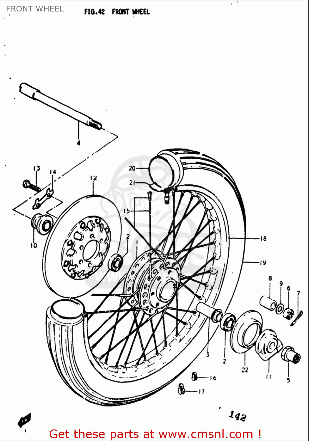 FRONT WHEEL GT250 1973 1974 1975 1976 1977 (K) (L) (M) (A) (B) USA (E03)