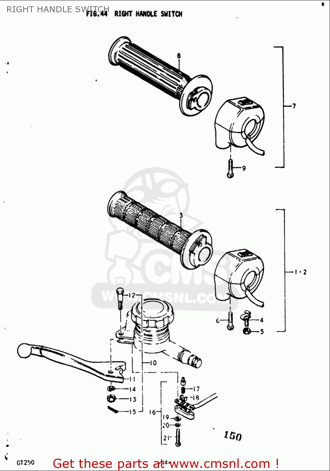 RIGHT HANDLE SWITCH GT250 1973 1974 1975 1976 1977 (K) (L) (M) (A) (B) USA (E03)