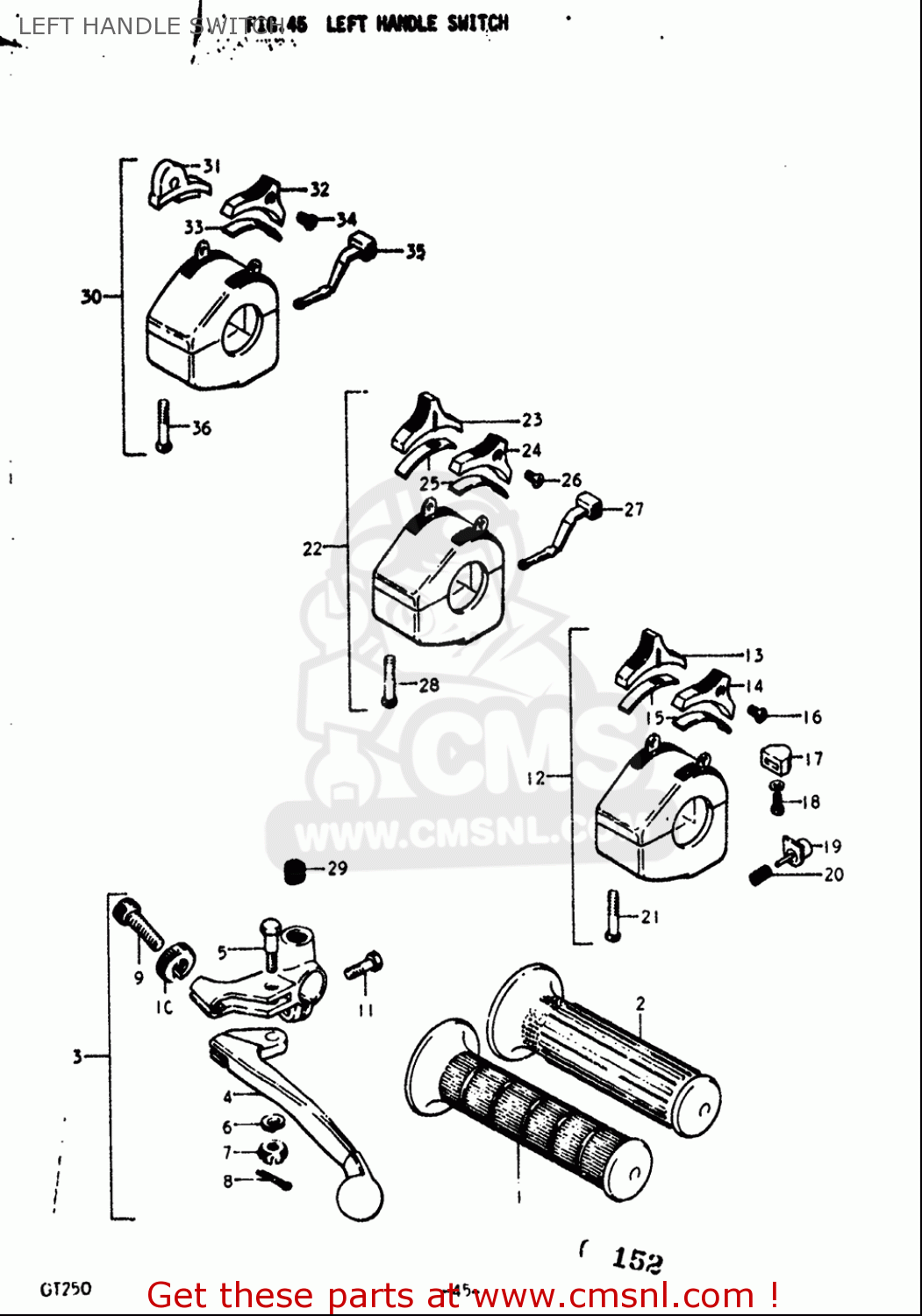 LEFT HANDLE SWITCH GT250 1973 1974 1975 1976 1977 (K) (L) (M) (A) (B) USA (E03)